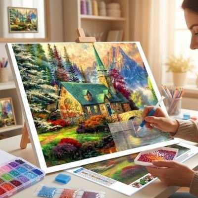 Peinture diamant | Église ou Villa Scintillante - Atelier Pièce par Pièce - Puzzle & Art