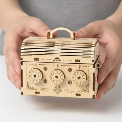 Puzzle 3d bois modèle coffre au trésors