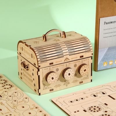 Puzzle3d bois coffre aux trésors avec code